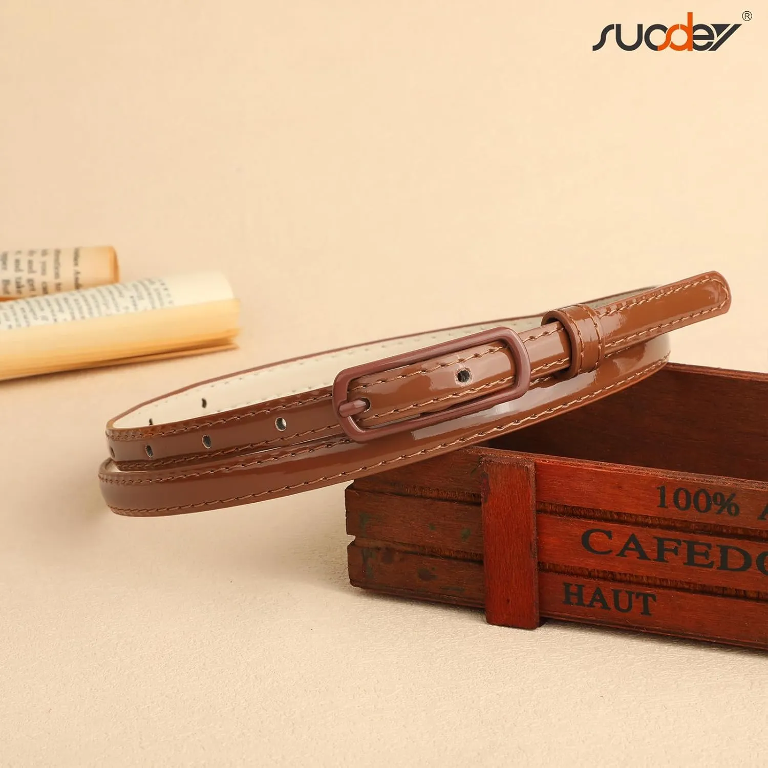 SUOSDEY 4 Pack Thin Belts for Women Skinny Leather Belts with Metal Buckle for Dresses Pants Jeans