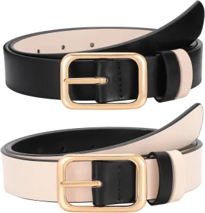 SUOSDEY Women Reversible Leather Belts for Jeans Pants Dresses Ladies Belts with Fashion Gold Buckle, Black/Brown
