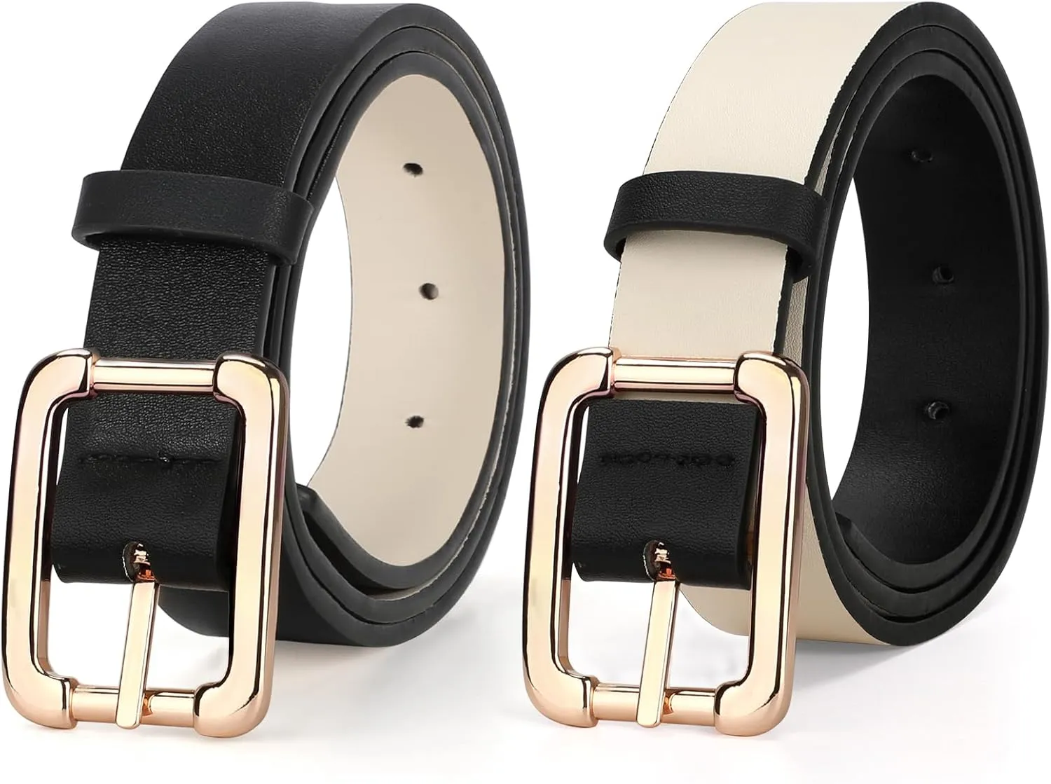 SUOSDEY Women Reversible Leather Belts for Jeans Pants Dresses Ladies Belts with Fashion Gold Buckle, Black/Brown