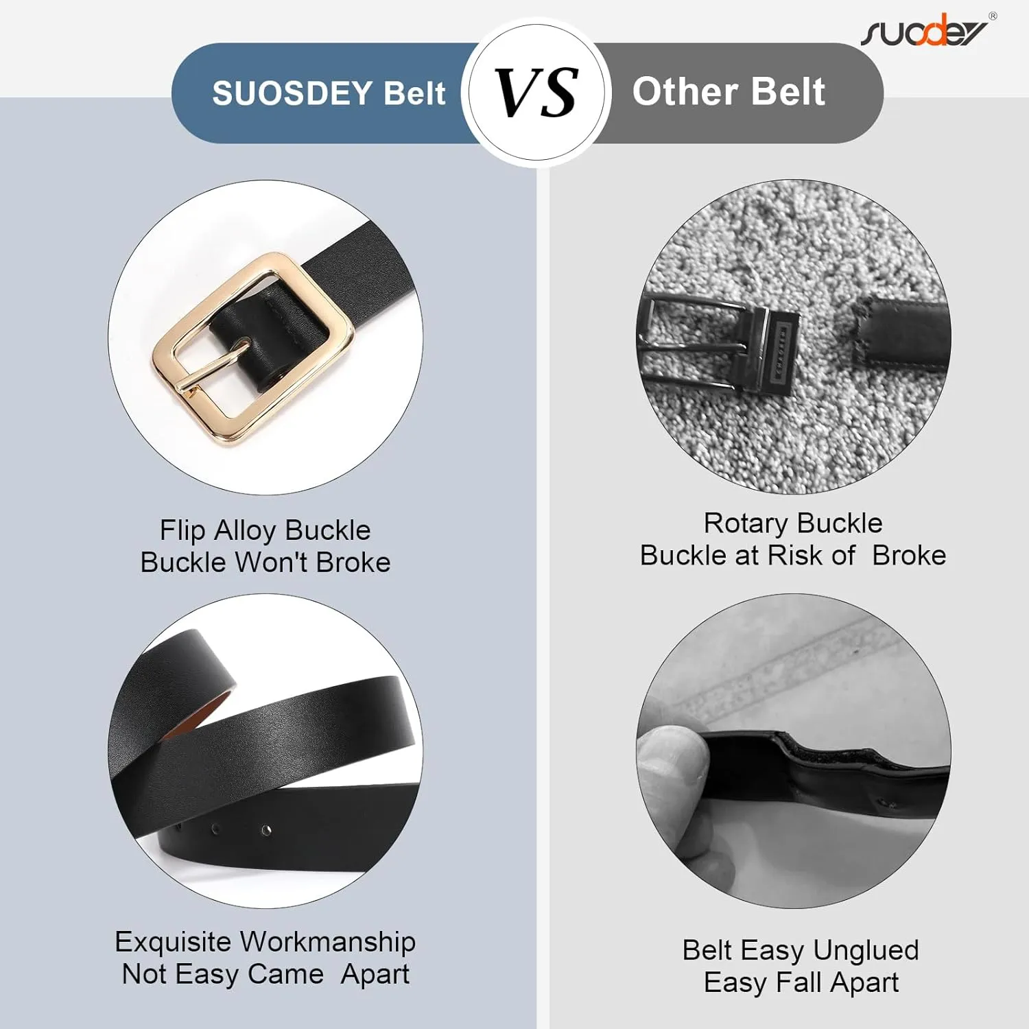 SUOSDEY Women Reversible Leather Belts for Jeans Pants Dresses Ladies Belts with Fashion Gold Buckle, Black/Brown