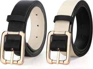 SUOSDEY Women Reversible Leather Belts for Jeans Pants Dresses Ladies Belts with Fashion Gold Buckle, Black/Brown