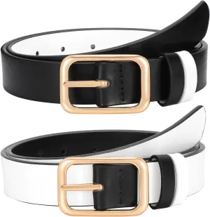 SUOSDEY Women Reversible Leather Belts for Jeans Pants Dresses Ladies Belts with Fashion Gold Buckle, Black/Brown