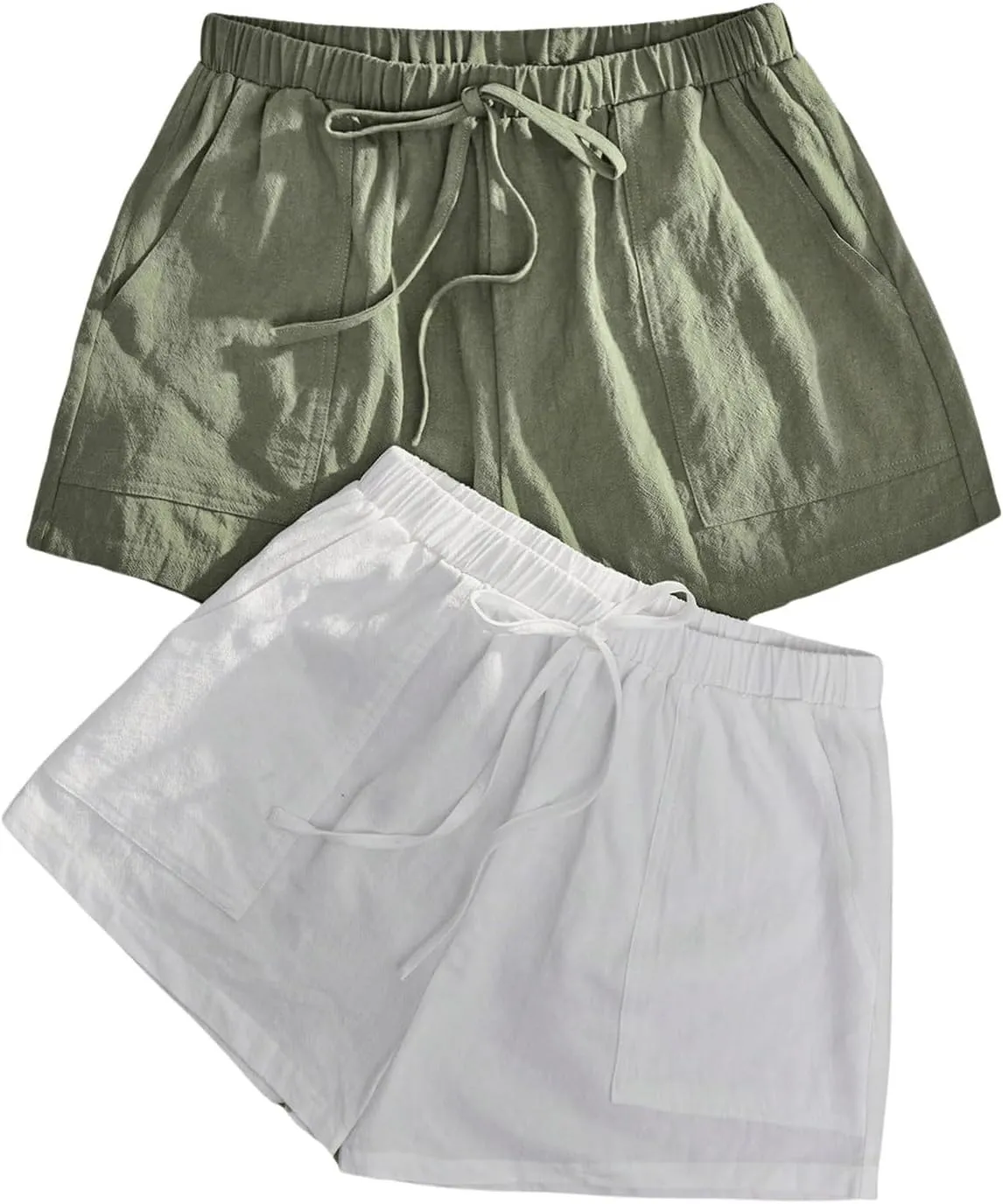 SweatyRocks Women's 2 Pack Linen Shorts with Pocket High Waist Wide Leg Summer Shorts