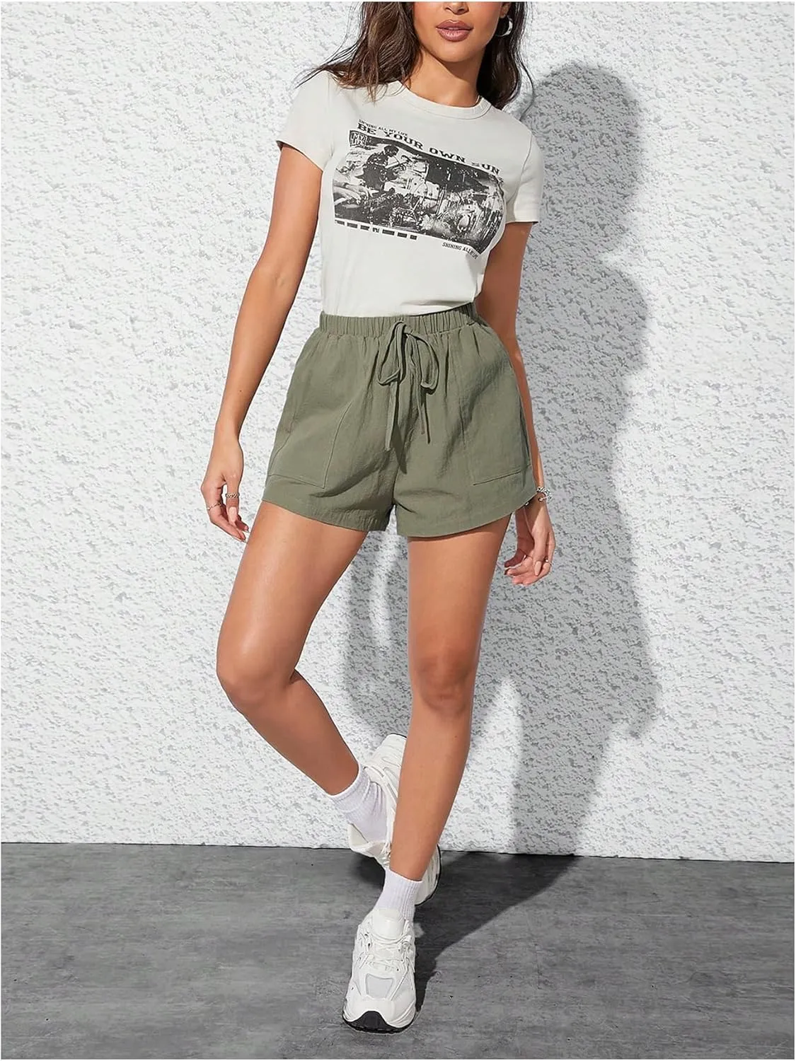 SweatyRocks Women's 2 Pack Linen Shorts with Pocket High Waist Wide Leg Summer Shorts