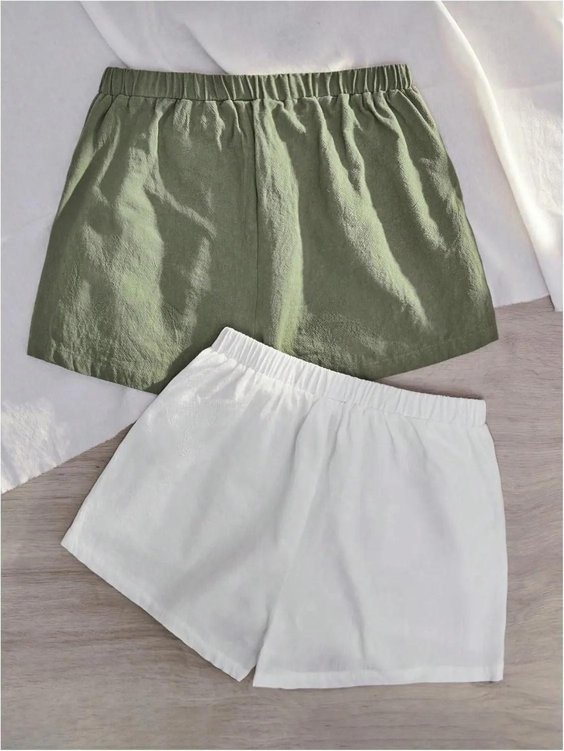 SweatyRocks Women's 2 Pack Linen Shorts with Pocket High Waist Wide Leg Summer Shorts