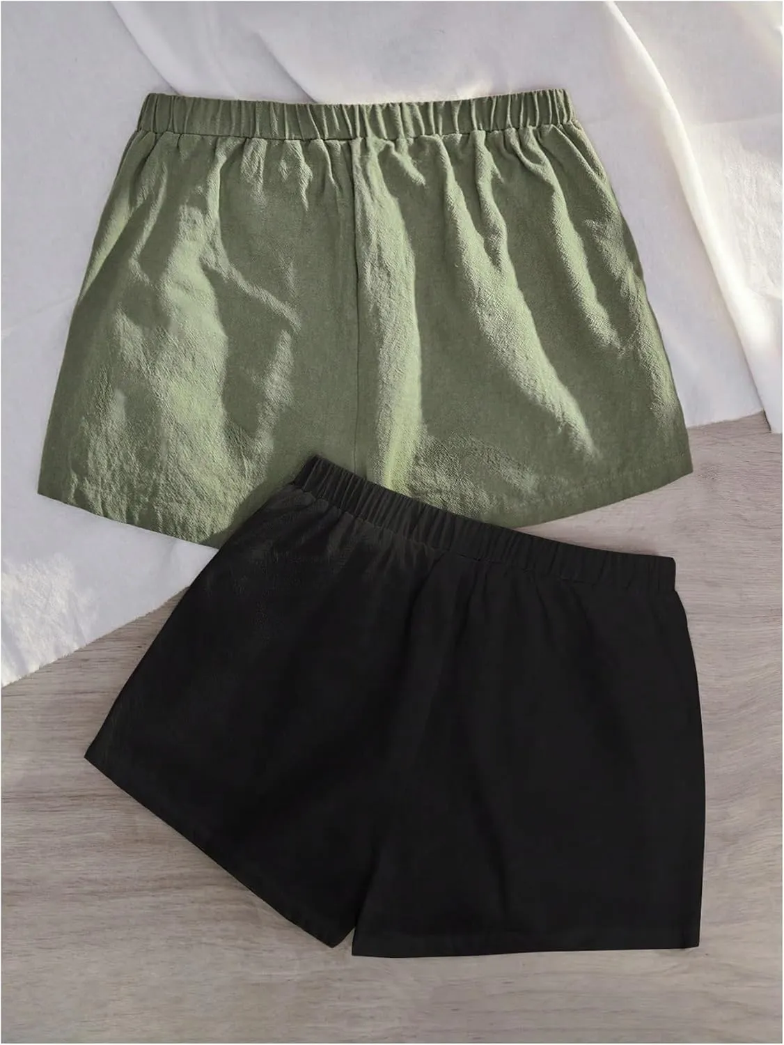 SweatyRocks Women's 2 Pack Linen Shorts with Pocket High Waist Wide Leg Summer Shorts