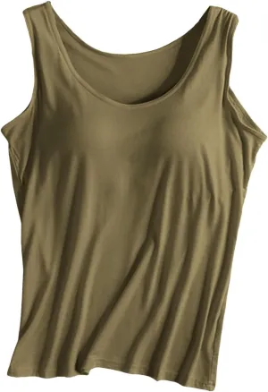 Tank Top Bras for Women Wide Strap Build in Bra Casual Flowy Tank Sports Longline Wirefree Padded Pleated Loose Fit