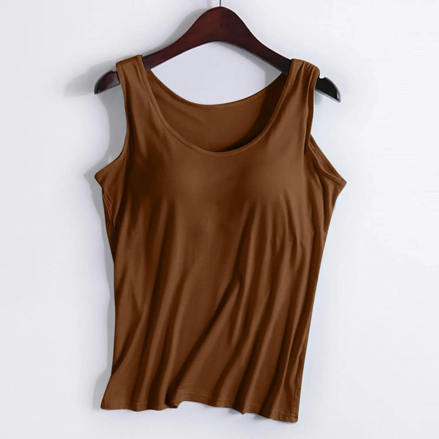 Tank Top Bras for Women Wide Strap Build in Bra Casual Flowy Tank Sports Longline Wirefree Padded Pleated Loose Fit