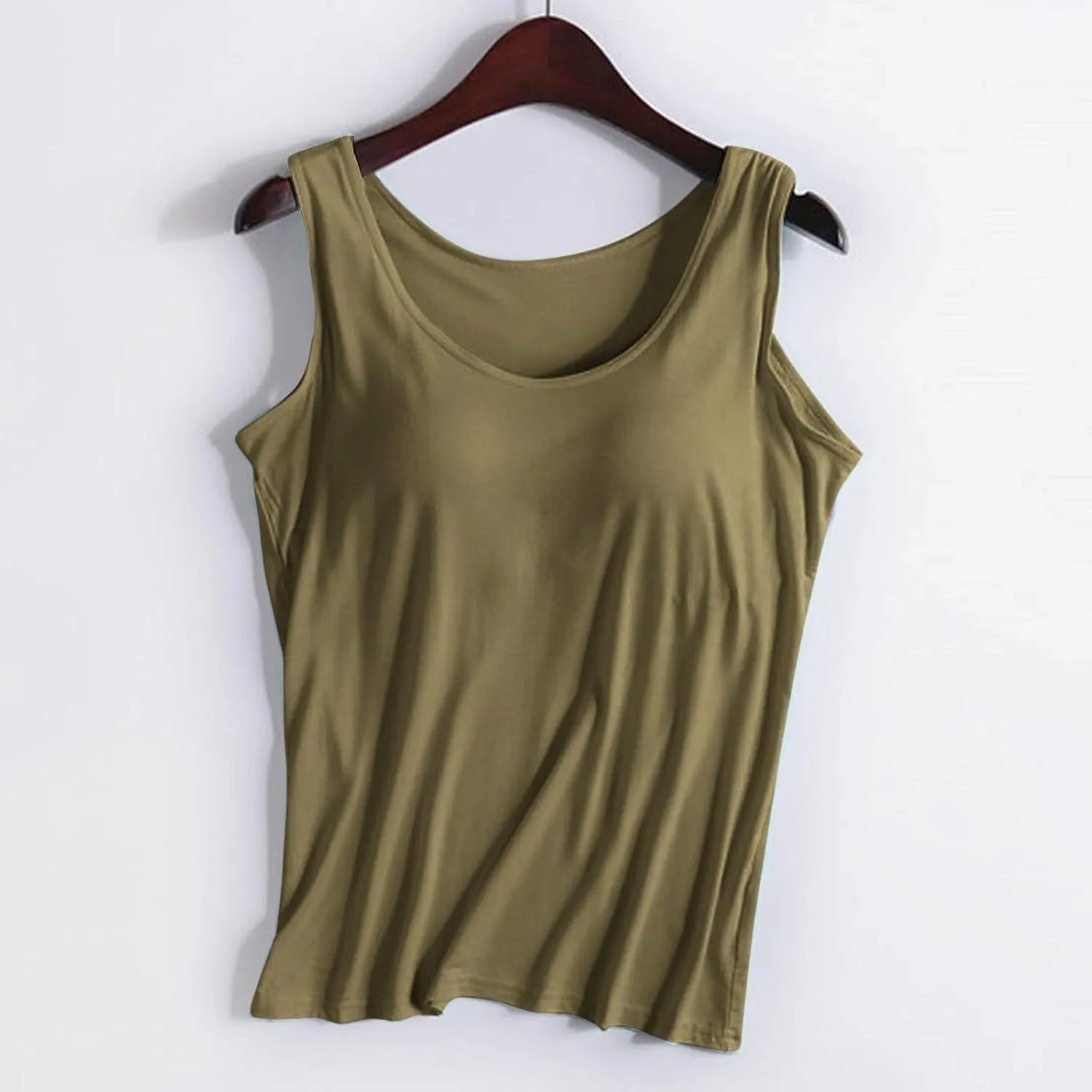 Tank Top Bras for Women Wide Strap Build in Bra Casual Flowy Tank Sports Longline Wirefree Padded Pleated Loose Fit