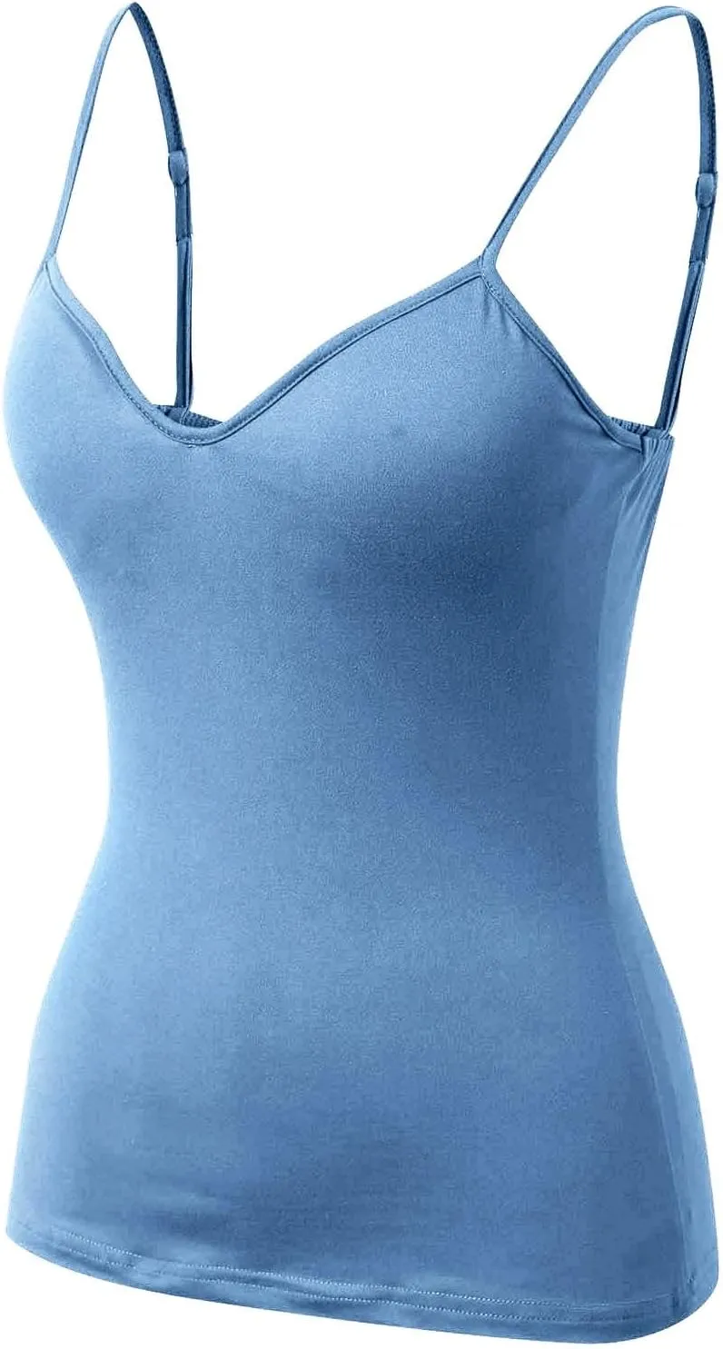 Tank Top for Women Wtih Shelf Bra Spaghetti Straps Camisole Basic Padded Cotton Cami Shirts