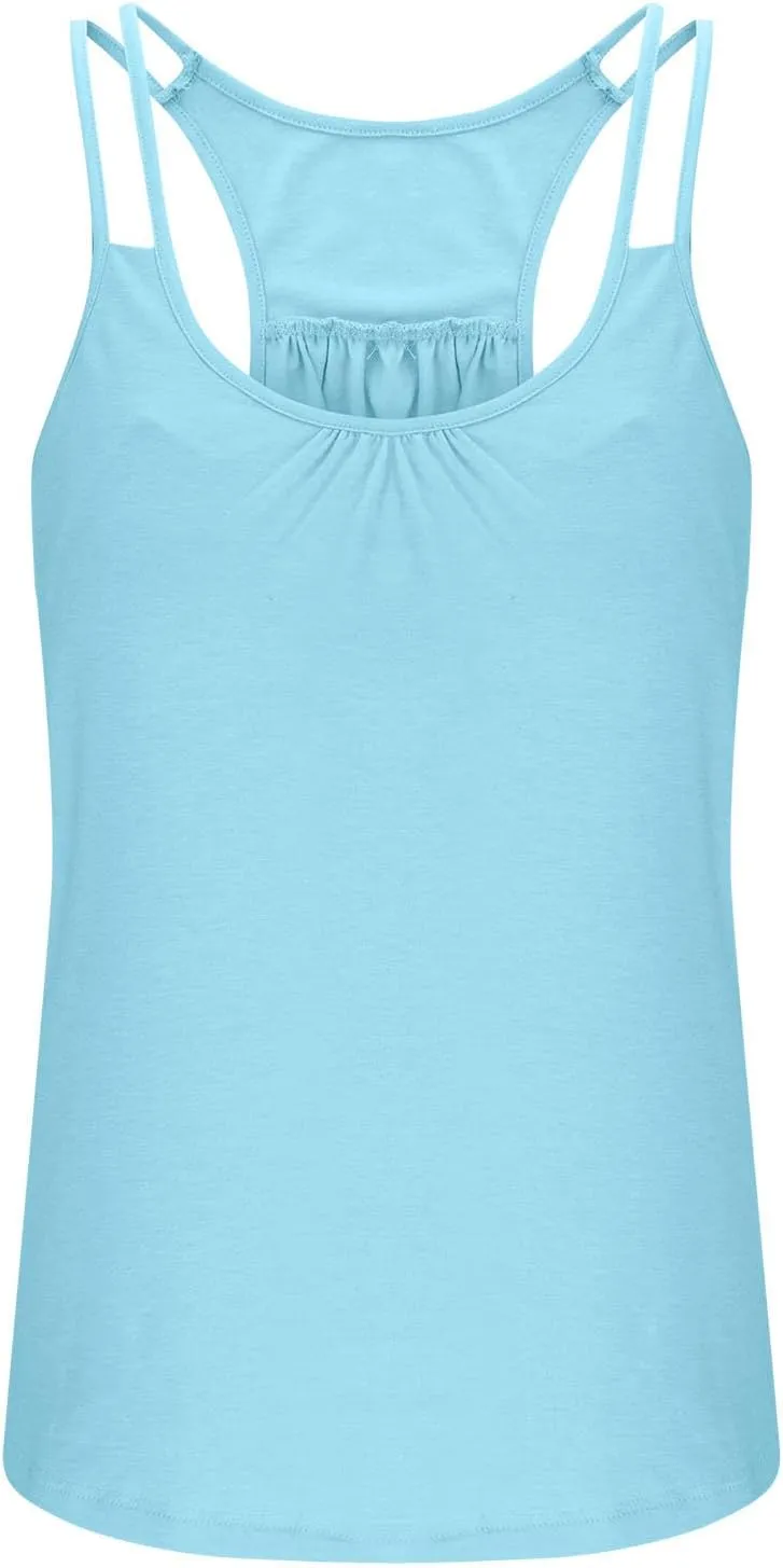 Tank Top with Built in Bra for Women Sports Cute Cami Shirts Summer Workout Camisoles Sleeveless Under Clothes