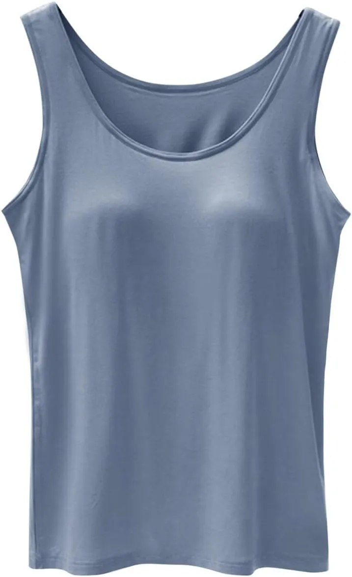 Tank Top with Built in Bra for Women Summer Casual Camisoles Basic Shirts Racerback Workout Fitted Tanks Cami Tops