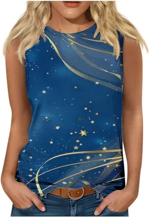Tank Tops for Women Trendy Colorblock Printed Sleeveless Crew Neck Camisole Casual Trendy Vacation Tunic Shirts 2025