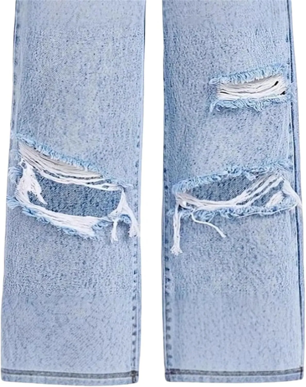 Teens Girls Baggy Denim Jeans Ripped High Waisted Elastic Straight Casual Jeans with Pockets Streetwear Distressed Pants