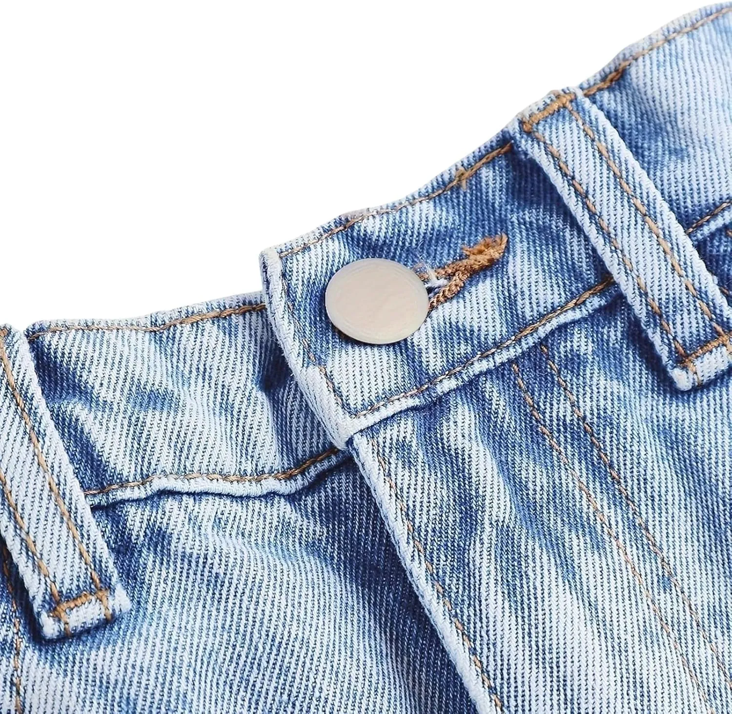 Teens Girls Baggy Denim Jeans Ripped High Waisted Elastic Straight Casual Jeans with Pockets Streetwear Distressed Pants