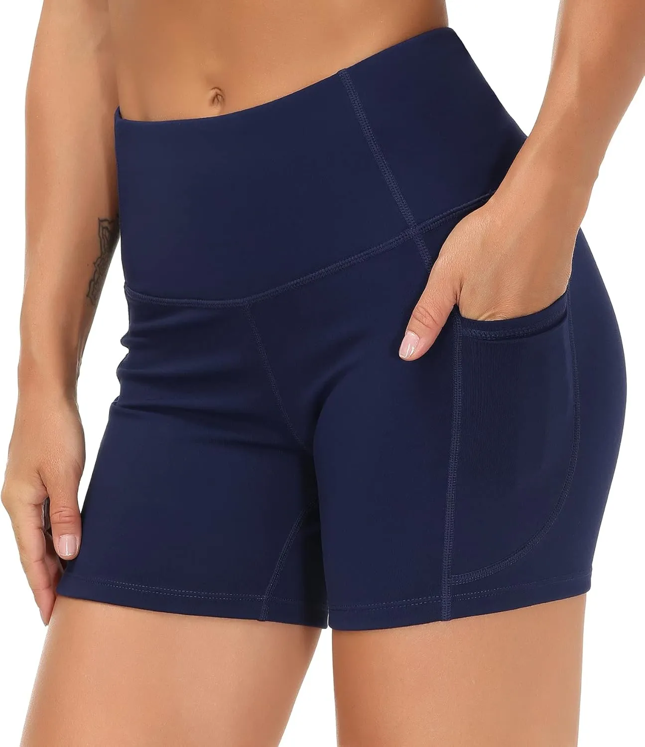 THE GYM PEOPLE Women's High Waist Workout Shorts Breathable Dolphin Split Elastic Lounge Yoga Shorts