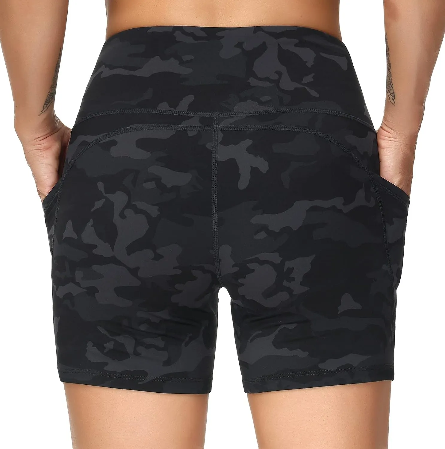 THE GYM PEOPLE Women's High Waist Workout Shorts Breathable Dolphin Split Elastic Lounge Yoga Shorts
