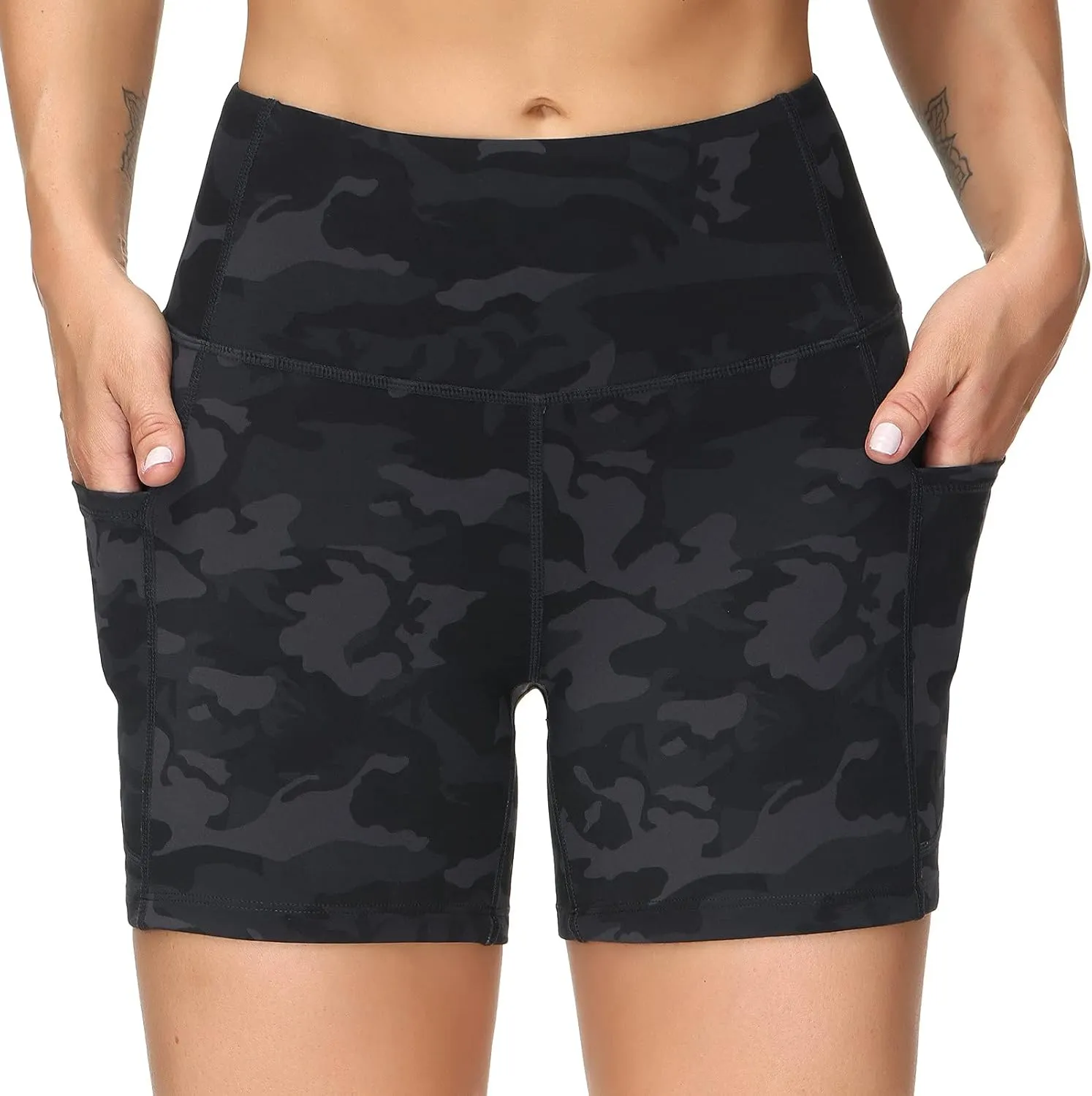 THE GYM PEOPLE Women's High Waist Workout Shorts Breathable Dolphin Split Elastic Lounge Yoga Shorts