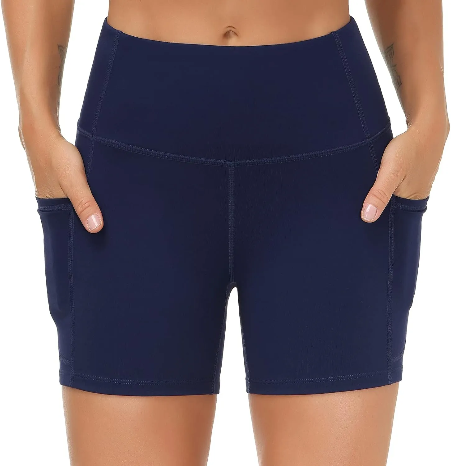 THE GYM PEOPLE Women's High Waist Workout Shorts Breathable Dolphin Split Elastic Lounge Yoga Shorts