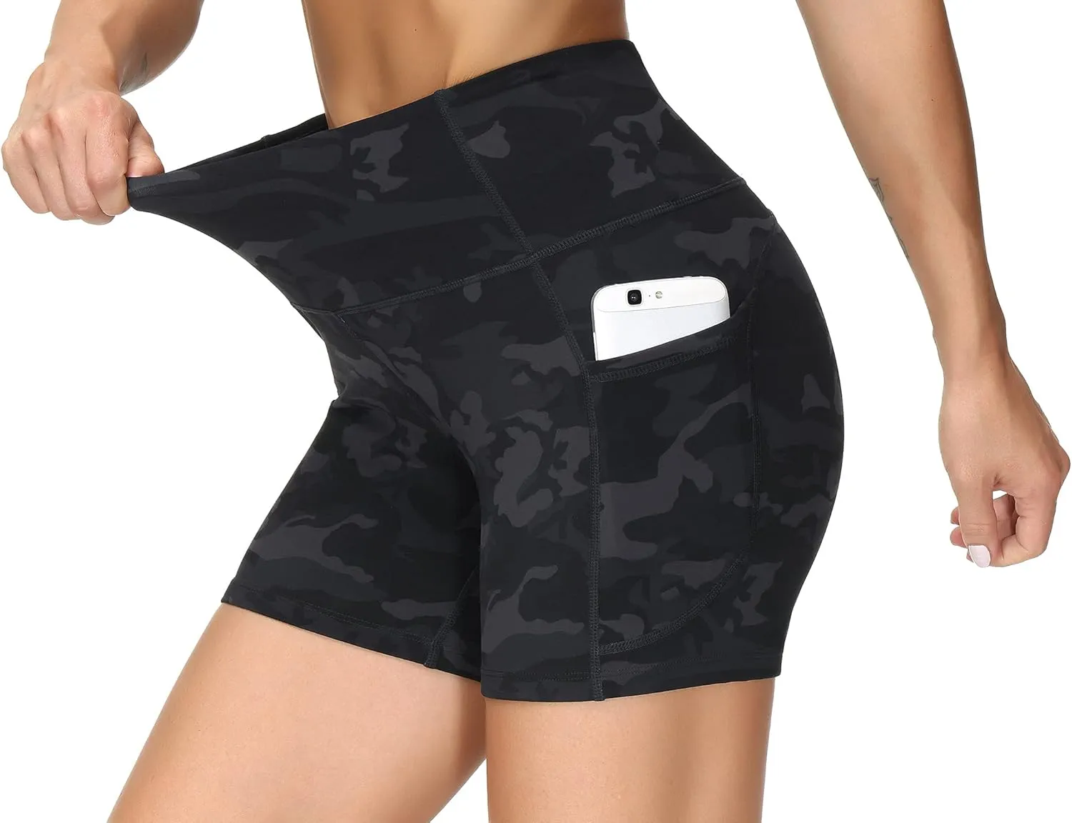 THE GYM PEOPLE Women's High Waist Workout Shorts Breathable Dolphin Split Elastic Lounge Yoga Shorts