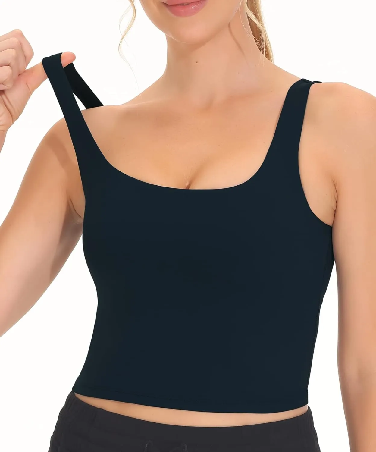 THE GYM PEOPLE Women's Square Neck Longline Sports Bra Workout Removable Padded Yoga Crop Tank Tops
