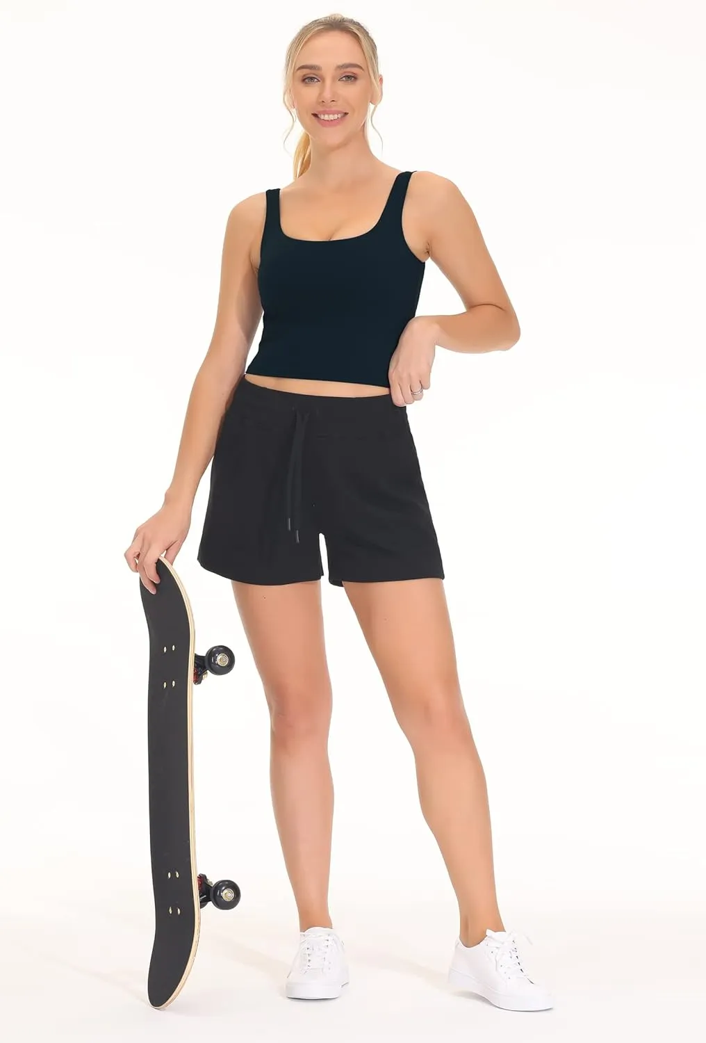 THE GYM PEOPLE Women's Square Neck Longline Sports Bra Workout Removable Padded Yoga Crop Tank Tops