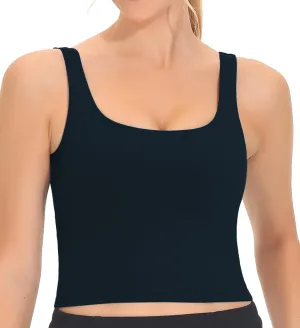 THE GYM PEOPLE Women's Square Neck Longline Sports Bra Workout Removable Padded Yoga Crop Tank Tops