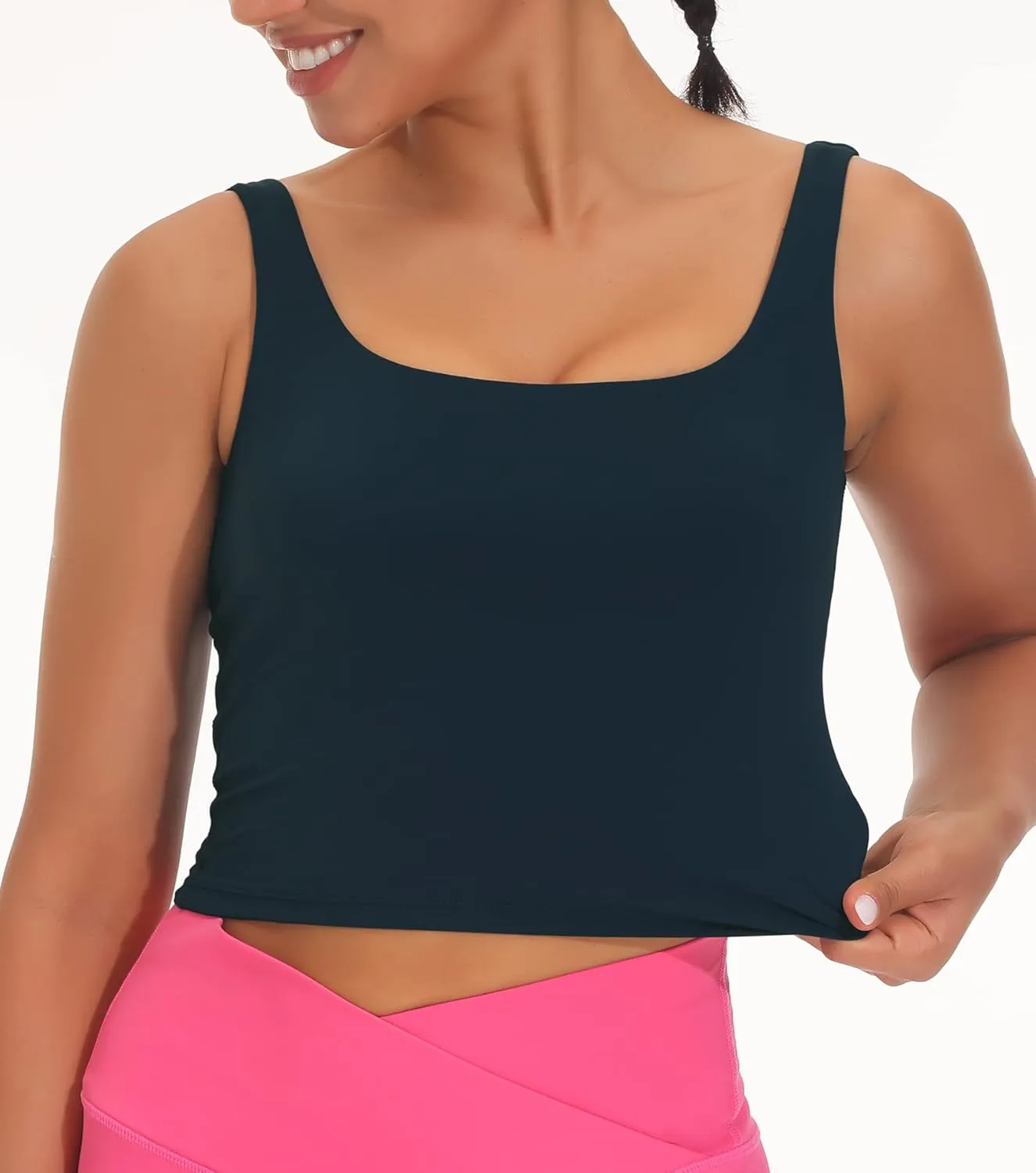 THE GYM PEOPLE Women's Square Neck Longline Sports Bra Workout Removable Padded Yoga Crop Tank Tops