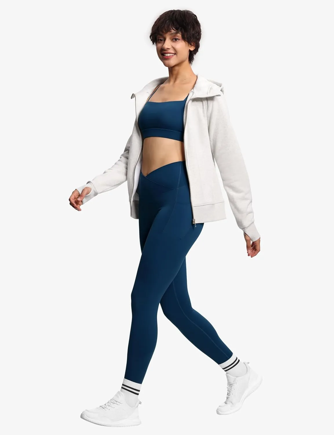 THE GYM PEOPLE Women's V Cross Waist Workout Leggings Tummy Control Running Yoga Pants with Pockets