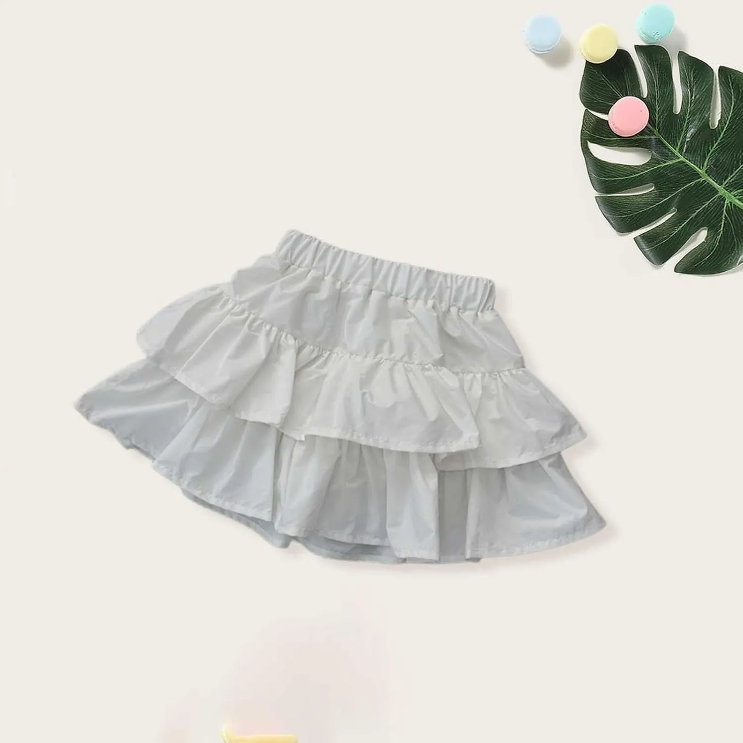 Tiered Ruffle Cake Skirt for Toddler Kids Girls Elastic High Waisted Skirts Solid Color Short Skirts