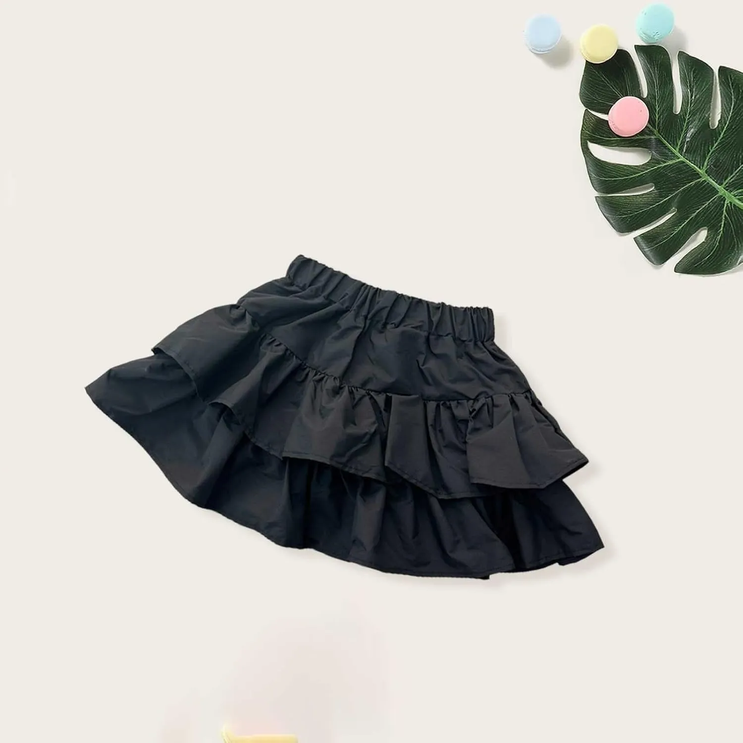 Tiered Ruffle Cake Skirt for Toddler Kids Girls Elastic High Waisted Skirts Solid Color Short Skirts