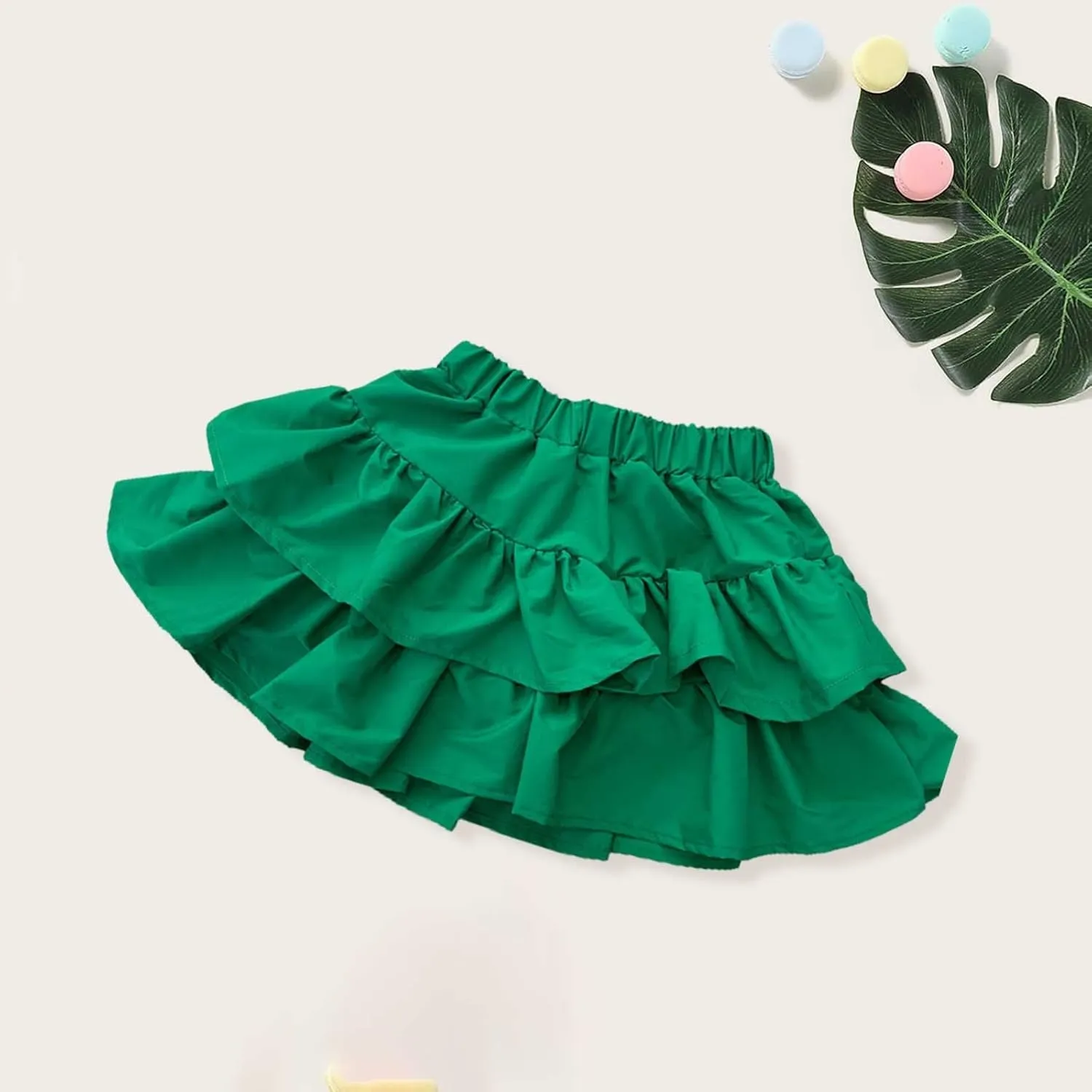 Tiered Ruffle Cake Skirt for Toddler Kids Girls Elastic High Waisted Skirts Solid Color Short Skirts