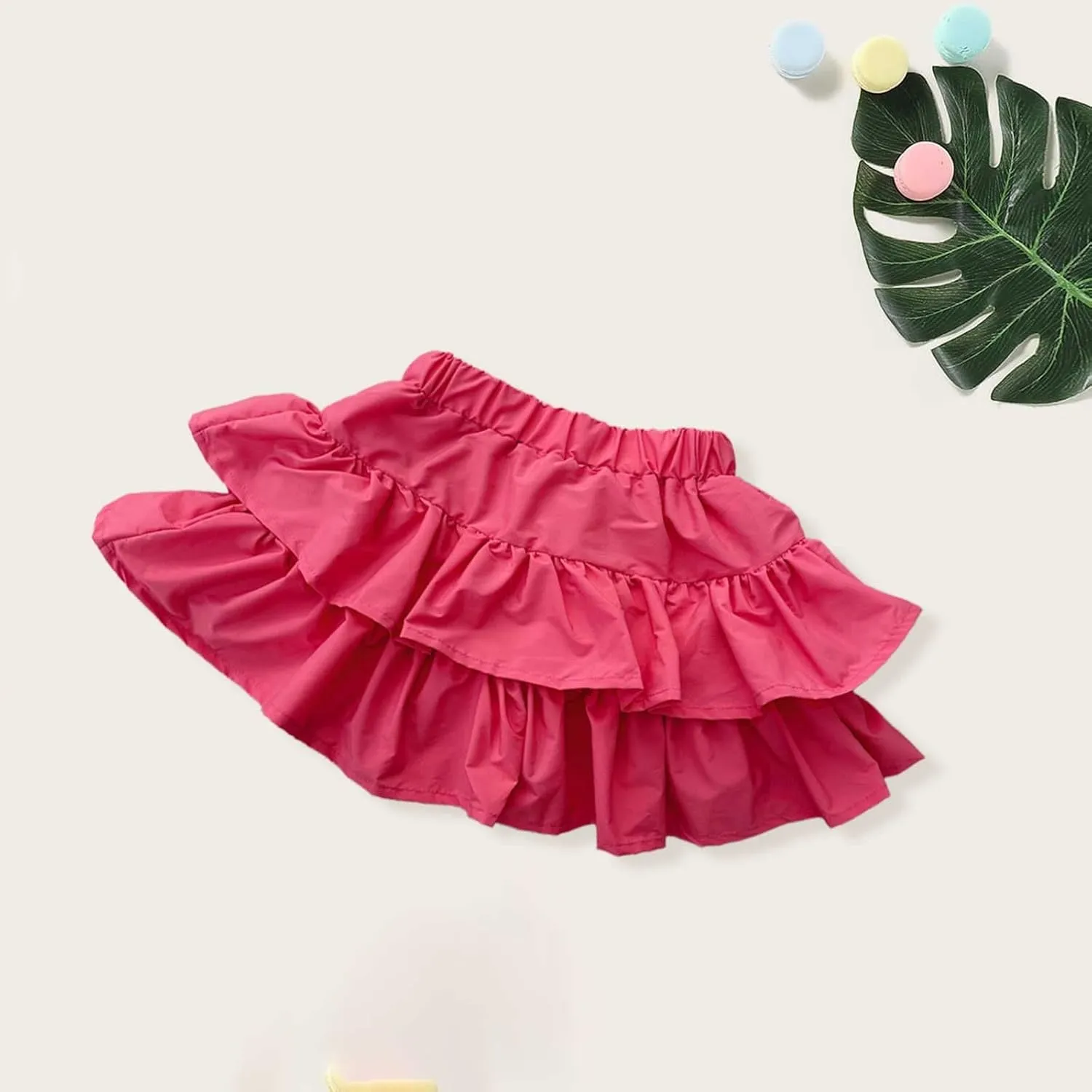 Tiered Ruffle Cake Skirt for Toddler Kids Girls Elastic High Waisted Skirts Solid Color Short Skirts