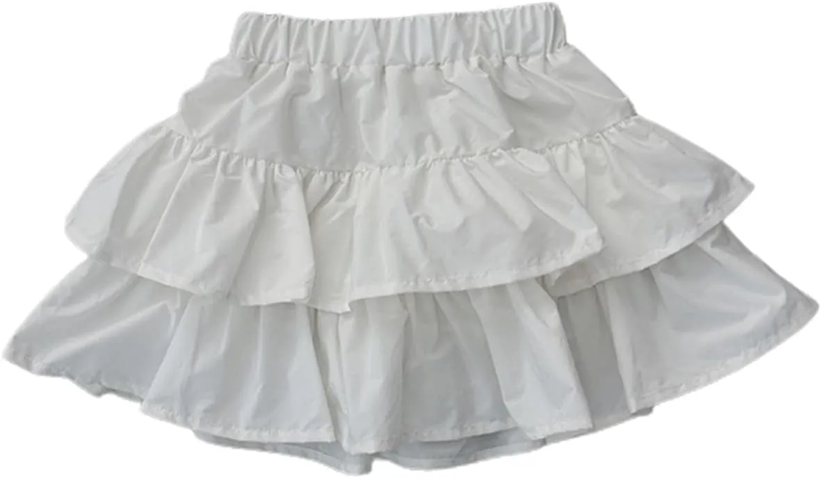 Tiered Ruffle Cake Skirt for Toddler Kids Girls Elastic High Waisted Skirts Solid Color Short Skirts