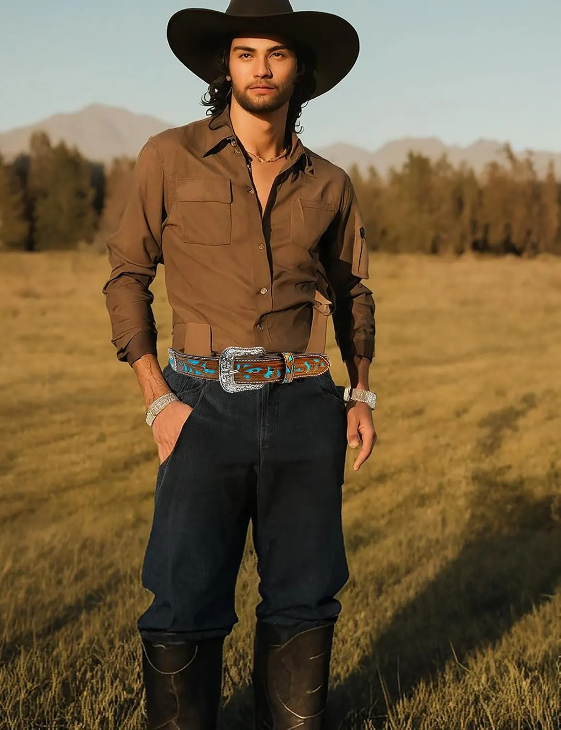 TOPACC Western Belts for Women Men Cowboy Cowgirl Belt for Jeans Pants Country Concert Outfit Rodeo