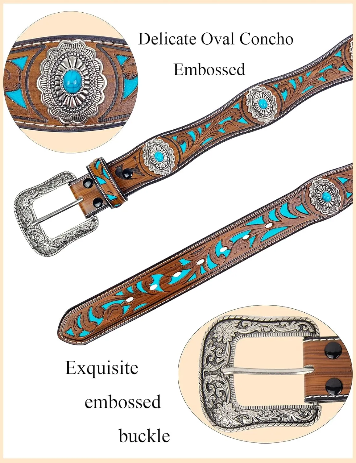 TOPACC Western Belts for Women Men Cowboy Cowgirl Belt for Jeans Pants Country Concert Outfit Rodeo