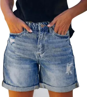 TTBDWiian Stretch Denim Shorts Women High Waisted Jean Shorts Plus Size Jeans Stretchy Button Front Streetwear Denim Trouser