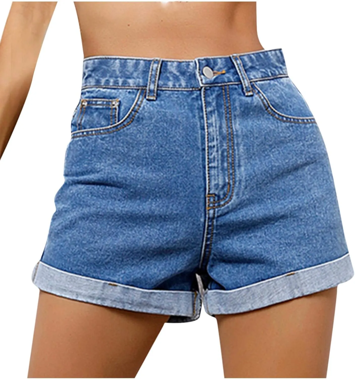 tuduoms Women's Relaxed Fit Bermuda Jean Shorts Casual Denim High Waisted Cargo Shorts Long Shorts with Pockets for Summer