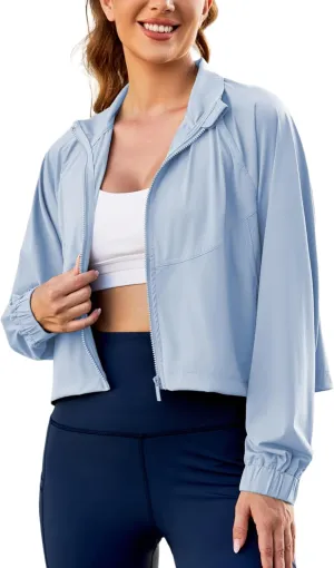 UANEO Womens Athletic Cropped Jacket Zip Up Long Sleeve Workout Tops Gym Yoga Running Sports Shirts Jackets