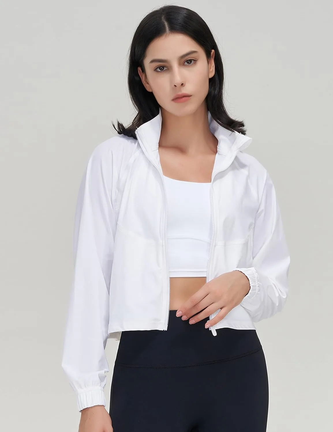 UANEO Womens Athletic Cropped Jacket Zip Up Long Sleeve Workout Tops Gym Yoga Running Sports Shirts Jackets