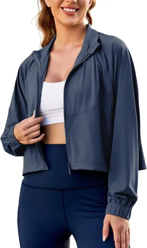 UANEO Womens Athletic Cropped Jacket Zip Up Long Sleeve Workout Tops Gym Yoga Running Sports Shirts Jackets