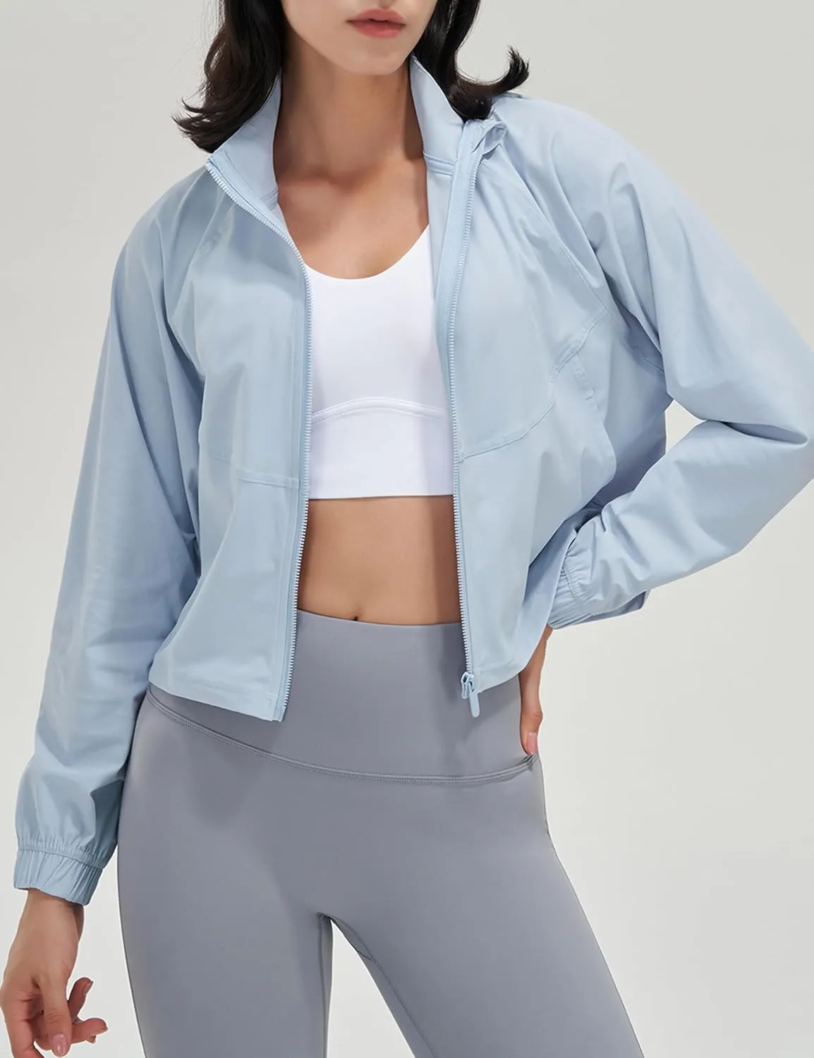 UANEO Womens Athletic Cropped Jacket Zip Up Long Sleeve Workout Tops Gym Yoga Running Sports Shirts Jackets