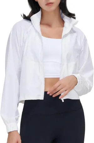 UANEO Womens Athletic Cropped Jacket Zip Up Long Sleeve Workout Tops Gym Yoga Running Sports Shirts Jackets