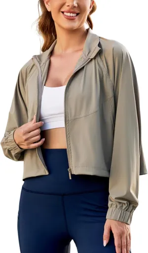 UANEO Womens Athletic Cropped Jacket Zip Up Long Sleeve Workout Tops Gym Yoga Running Sports Shirts Jackets