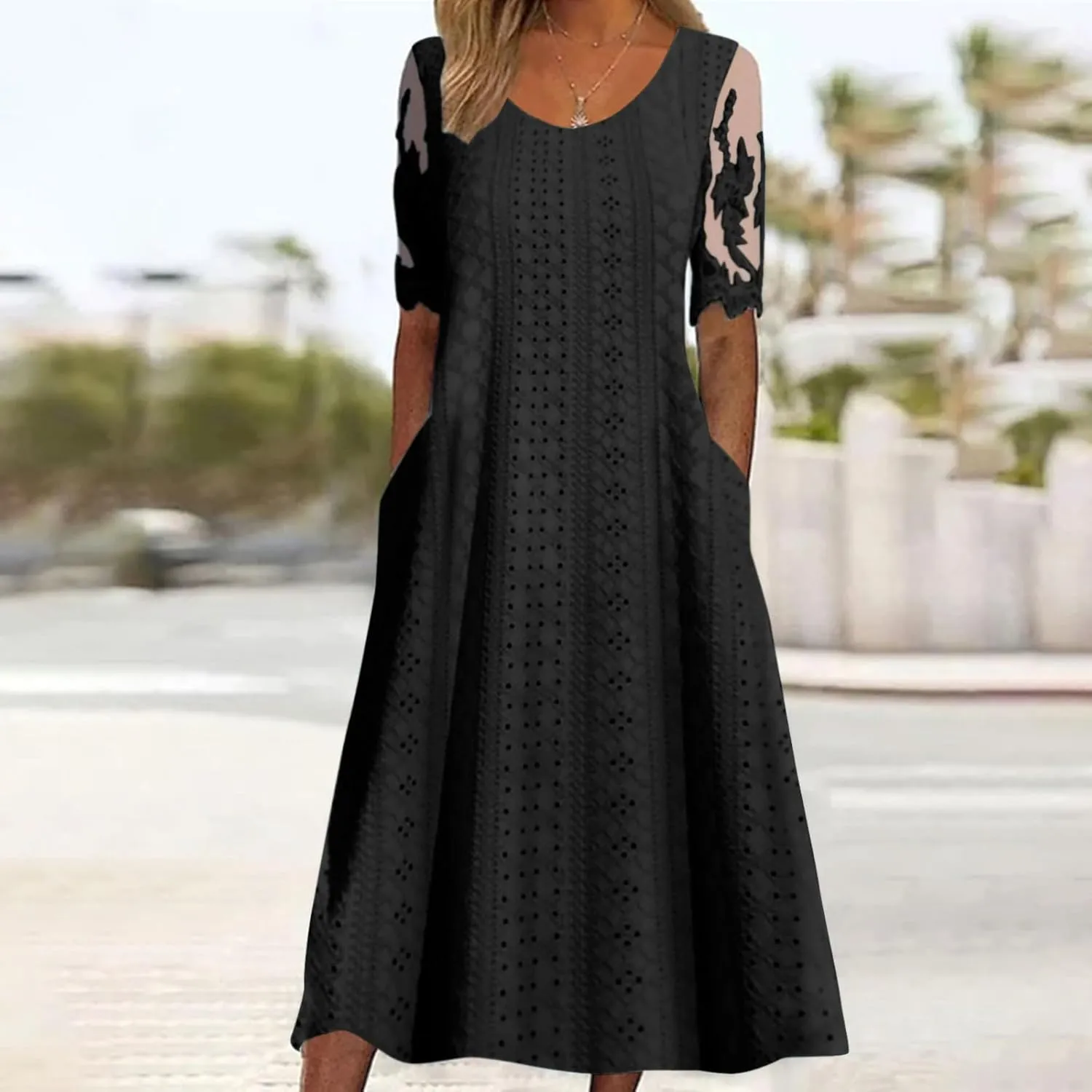 V Neck Cami Slip Dressfor Women Plain Dress with Pockets V Neck Sleeveless Dress Summer Sun Beach Dress Loose Dress