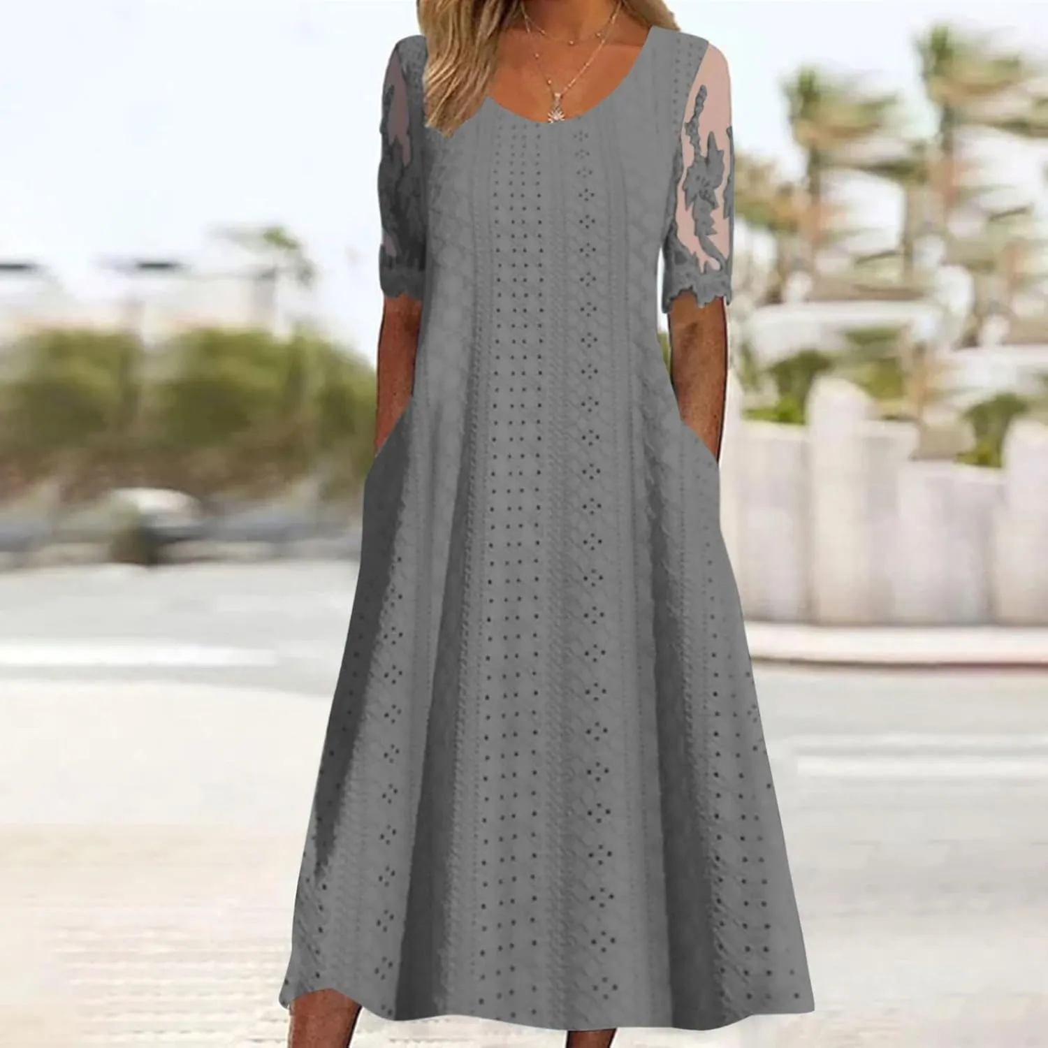 V Neck Cami Slip Dressfor Women Plain Dress with Pockets V Neck Sleeveless Dress Summer Sun Beach Dress Loose Dress