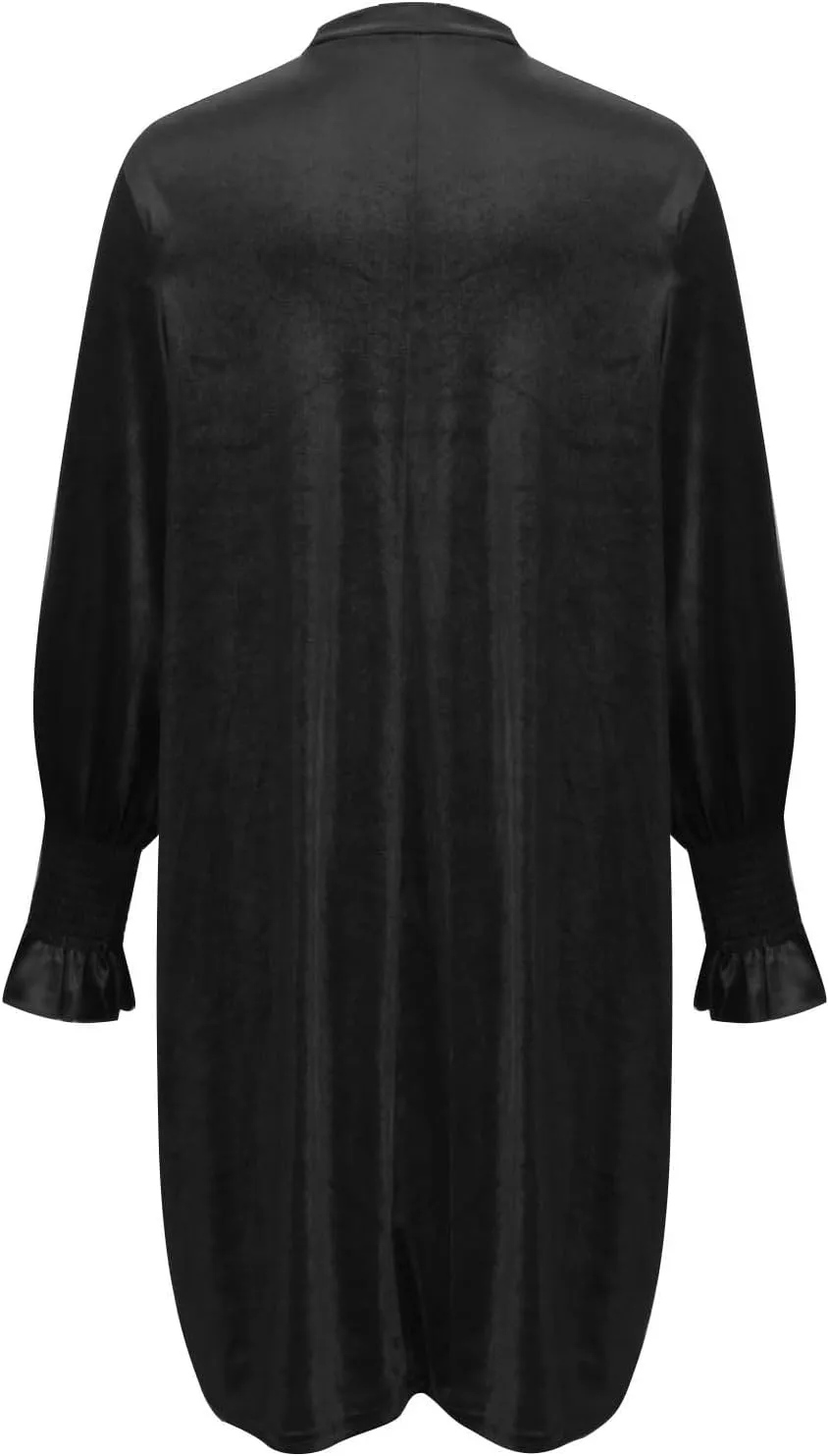 Velvet Dress for Women Long Sleeve Crewneck Shift Short Dress Solid Color Party Short Dress Loose Fit Semi Dress 2024