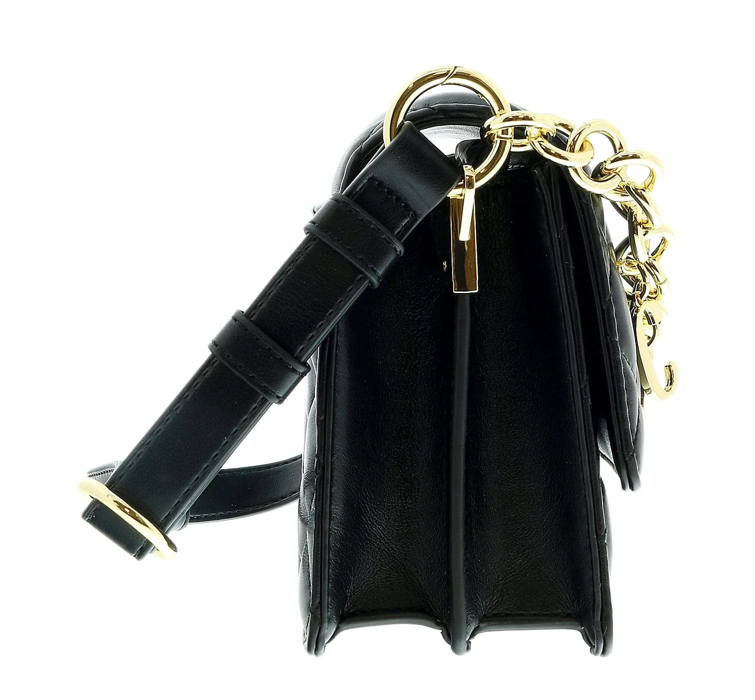 Versace Jeans Couture Black Charm Chain Strap Medium Quilted Shoulder Bag
