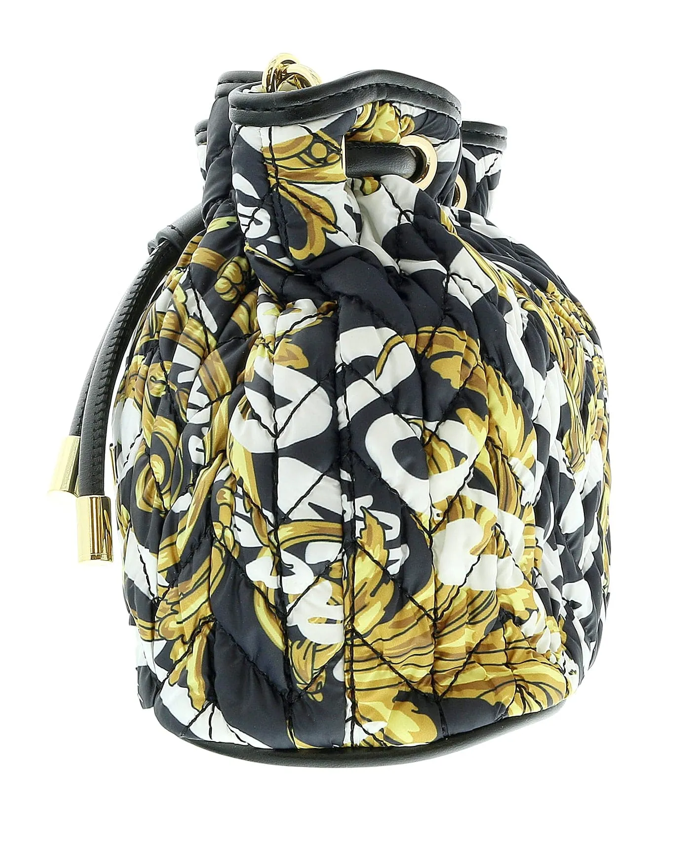 Versace Jeans Couture Black/Gold Heart Charm Purse Small Braid Bucket Crossbody Bag