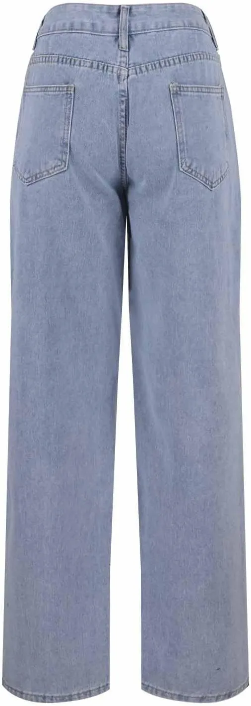 Vintage High Waisted Straight Leg Jeans for Women Relaxed Fit Stretch Denim Casual Wear with Pocket Details Streetwear